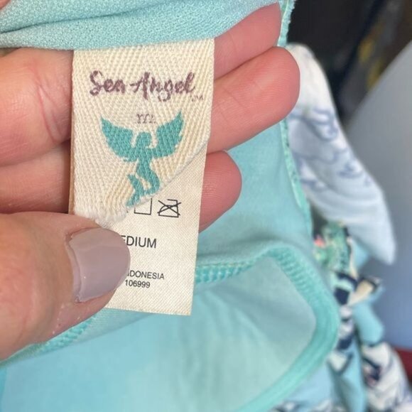 Sea Angel Ruffle Cold Shoulder One Piece Swimsuit Blue Veronica Size Medium - Picture 4 of 6